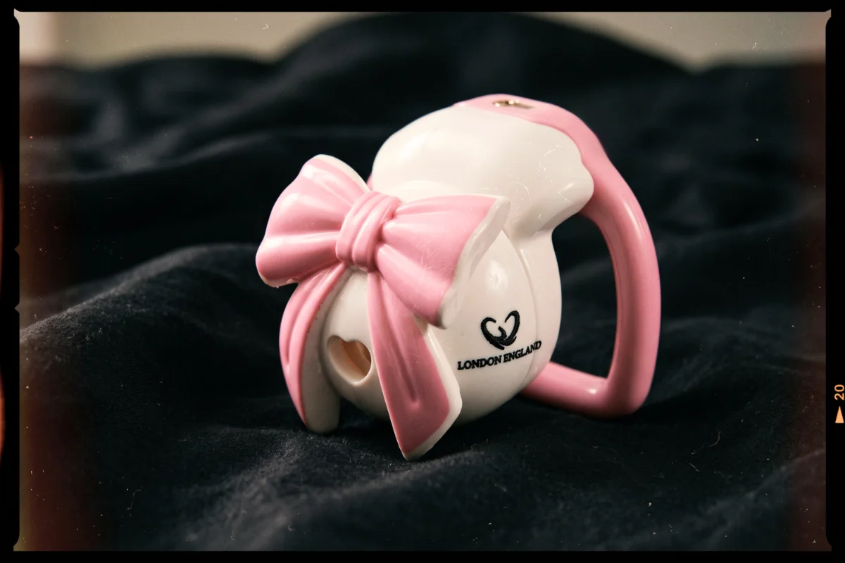 cute pink and white sissy chastity cage