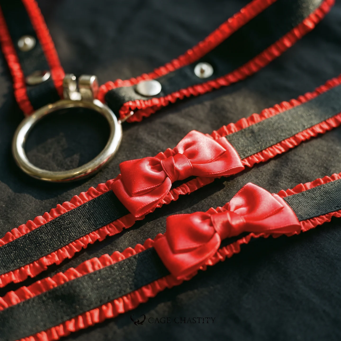 Scarlet Nocturne Handcrafted Bow & Garter Harness