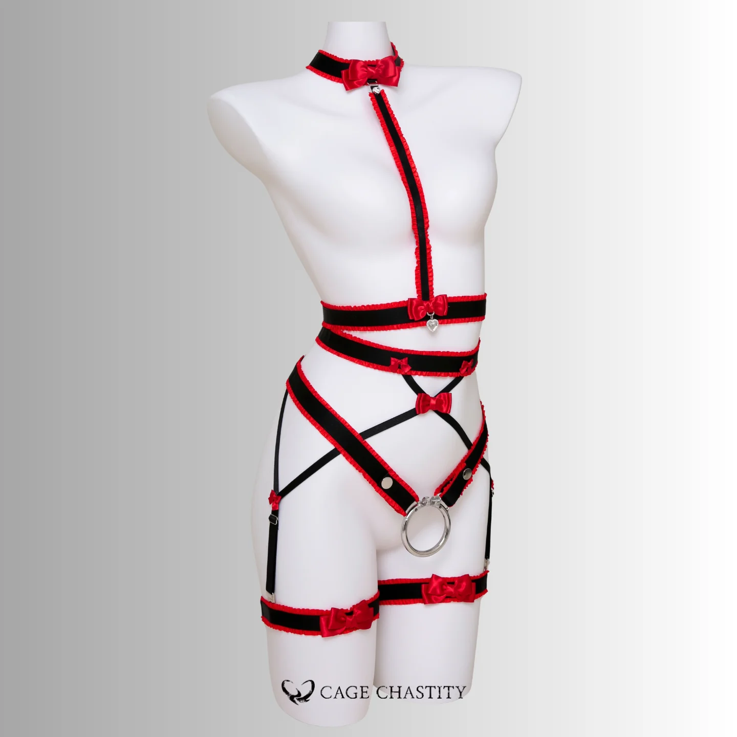 Scarlet Nocturne Handcrafted Bow & Garter Harness