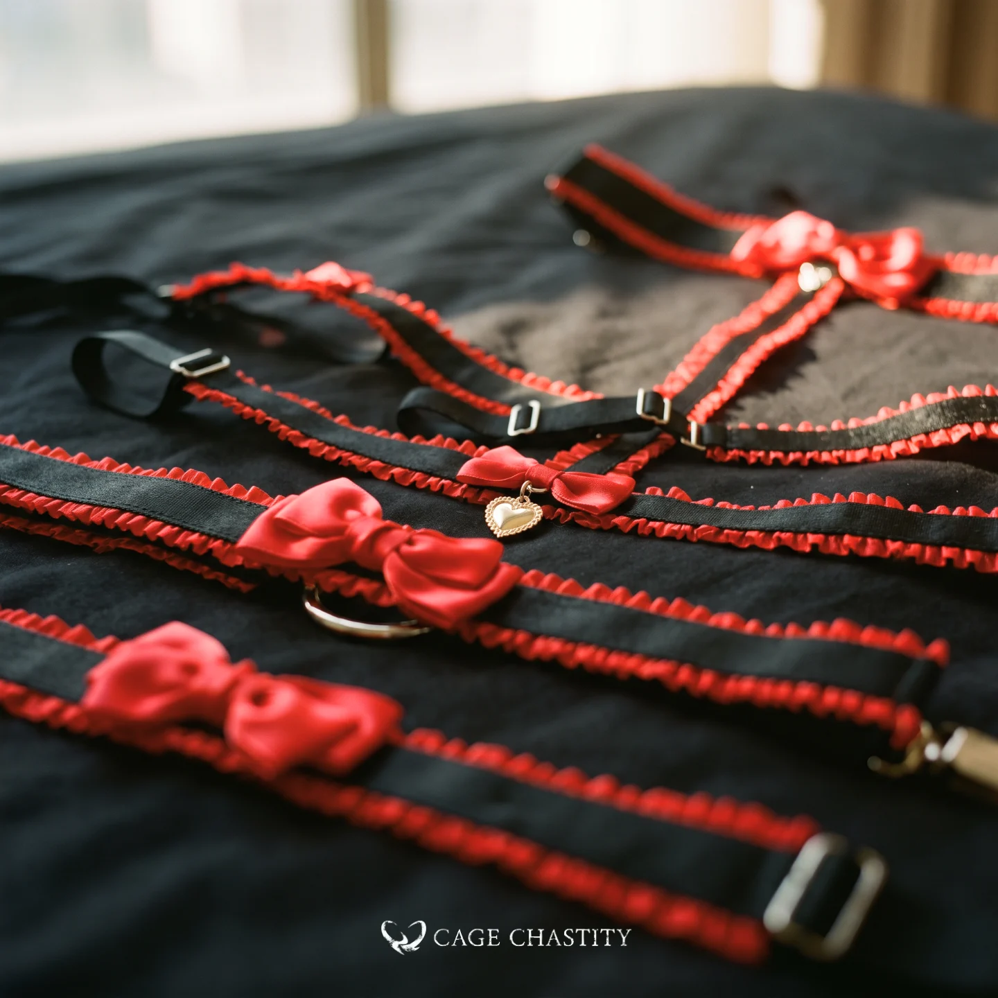 Scarlet Nocturne Handcrafted Bow & Garter Harness